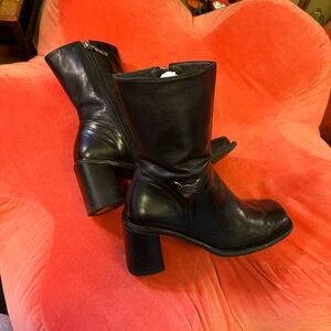 Harley Davidson Black Women's Leather Mid-Calf Block Heel Boots